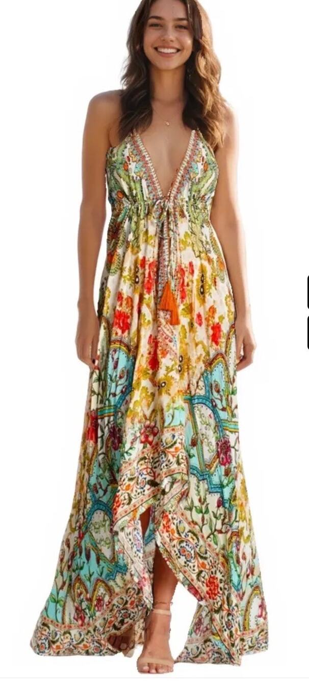 True Colours La Moda Halter Resort Maxi Dress Sz L/XL NWT